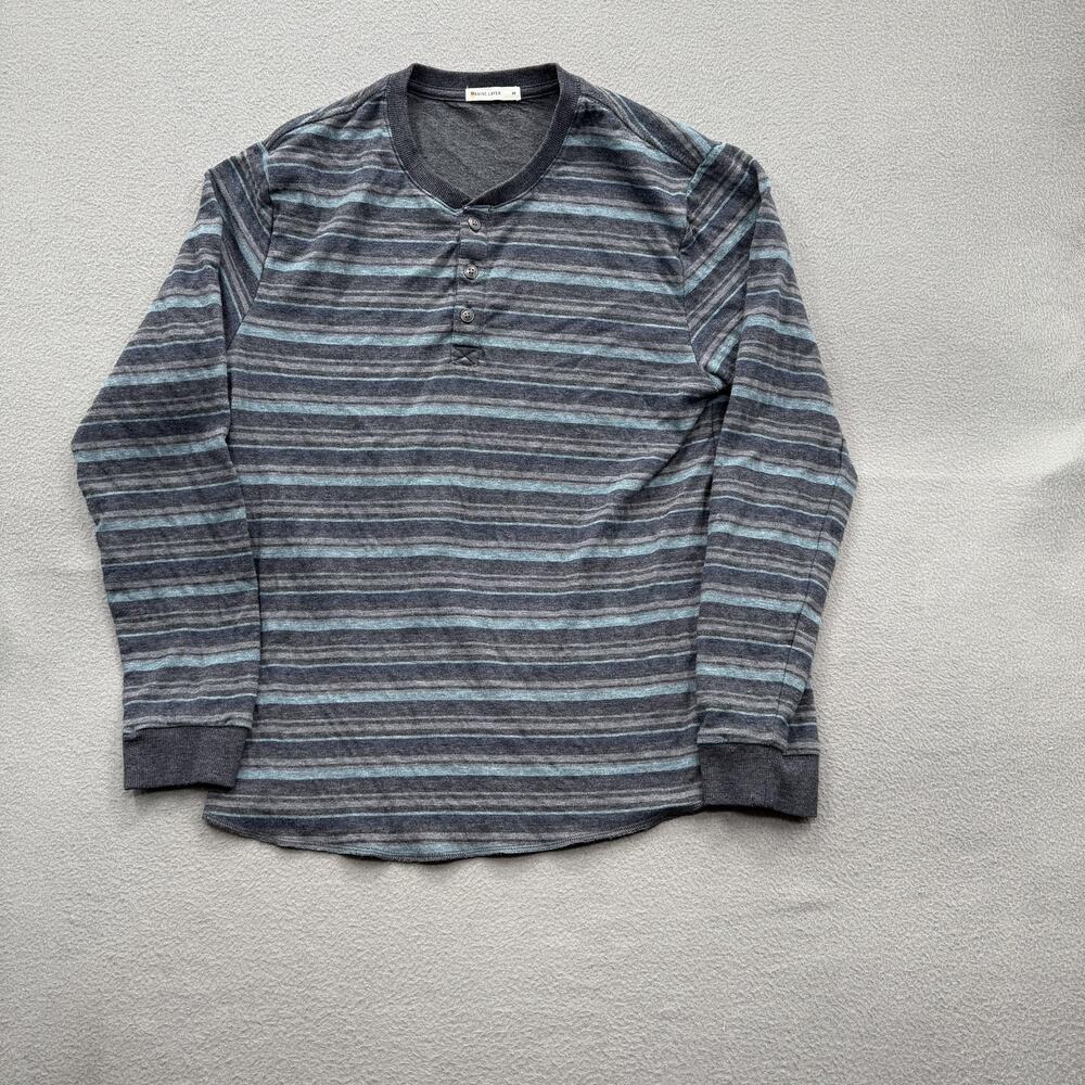 Marine Layer Shirt Mens Medium Gray Blue Striped Long Sleeve‎ Henley Modal Soft